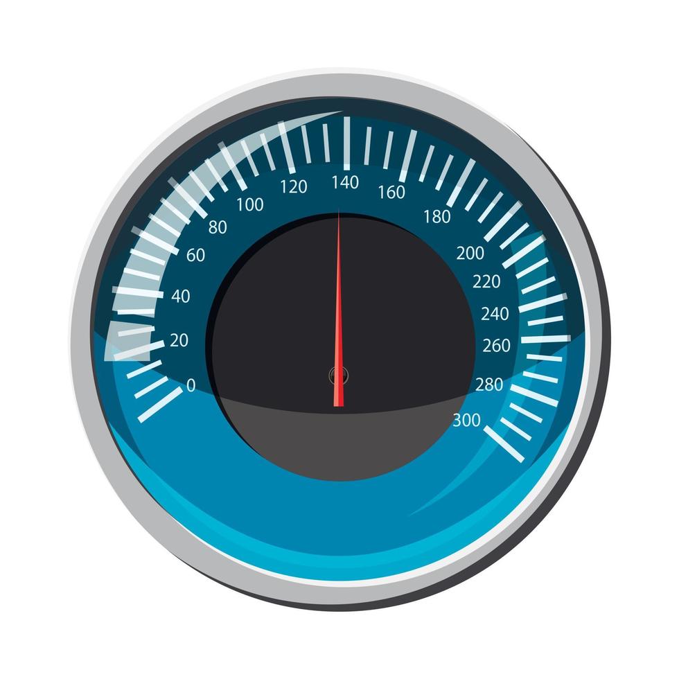 Blue speedometer icon, cartoon style vector