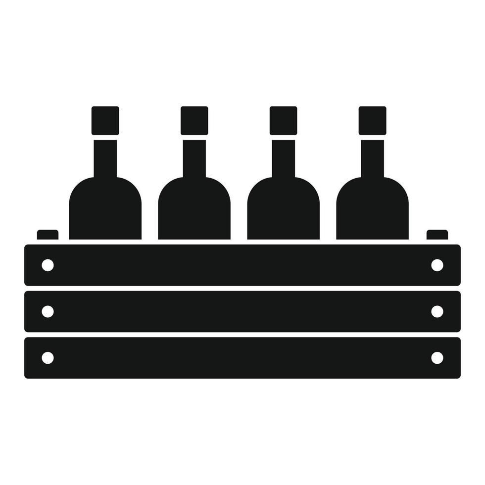 Wood box wine bottle icon, simple style vector