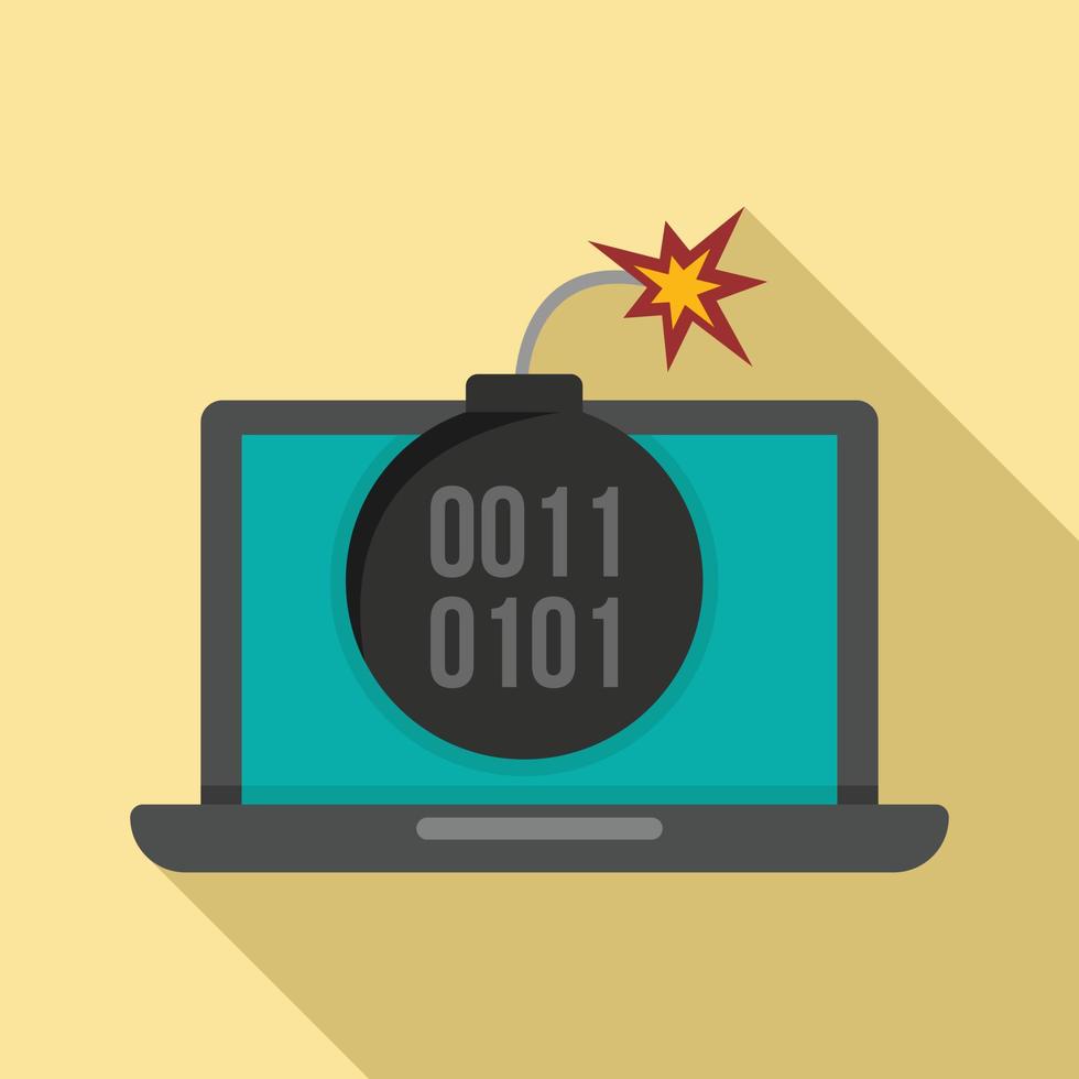 Laptop fraud bomb icon, flat style vector