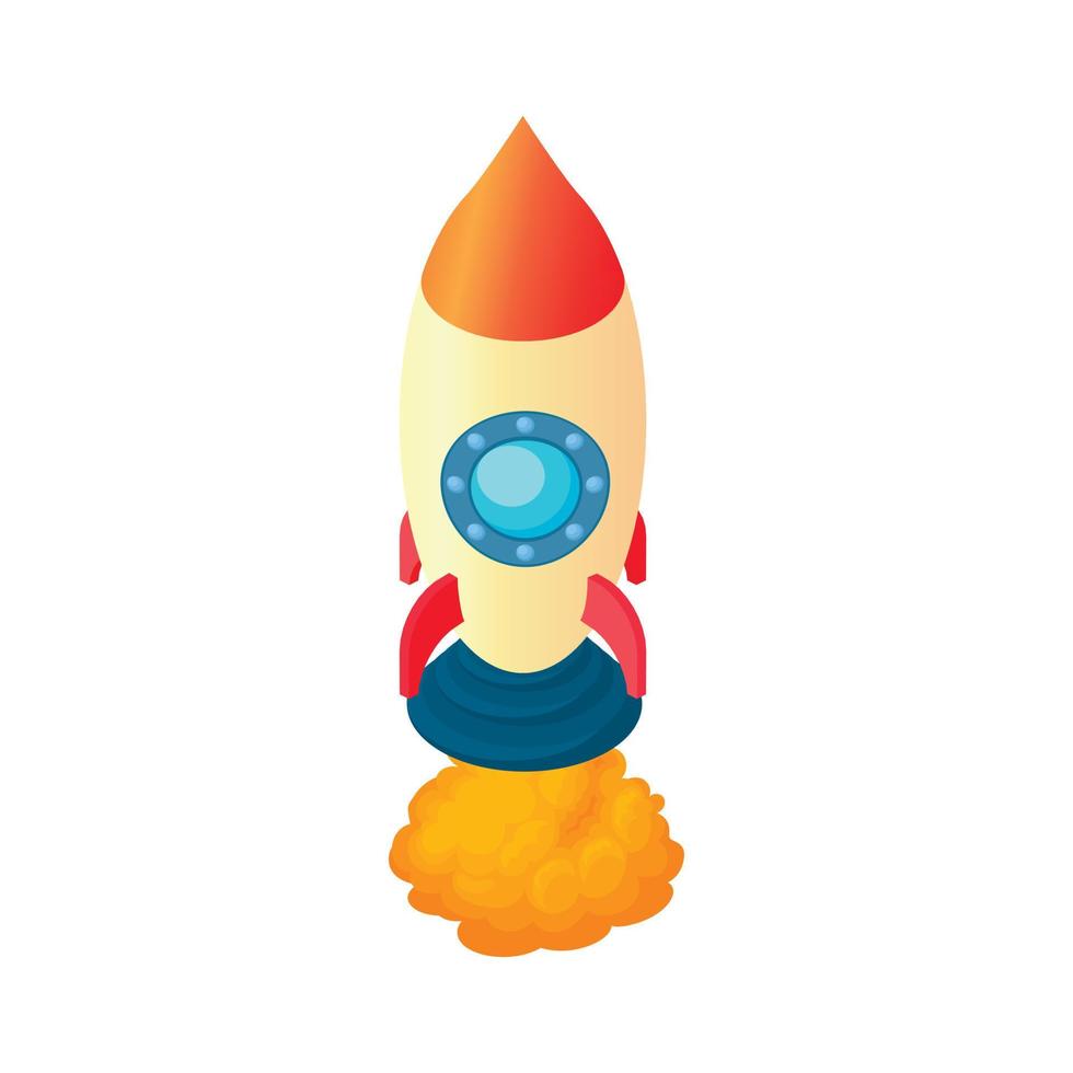 Rocket with one portholes icon, cartoon style vector