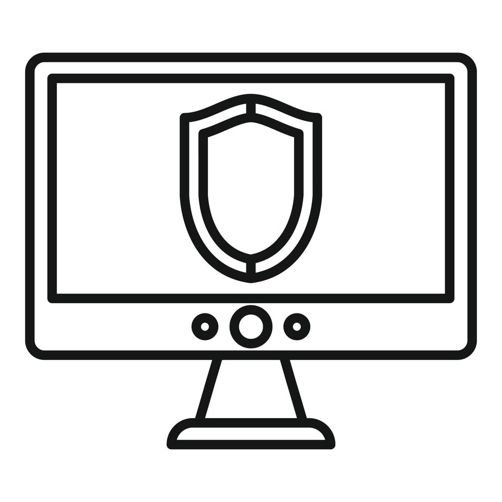 Computer security shield icon, outline style vector