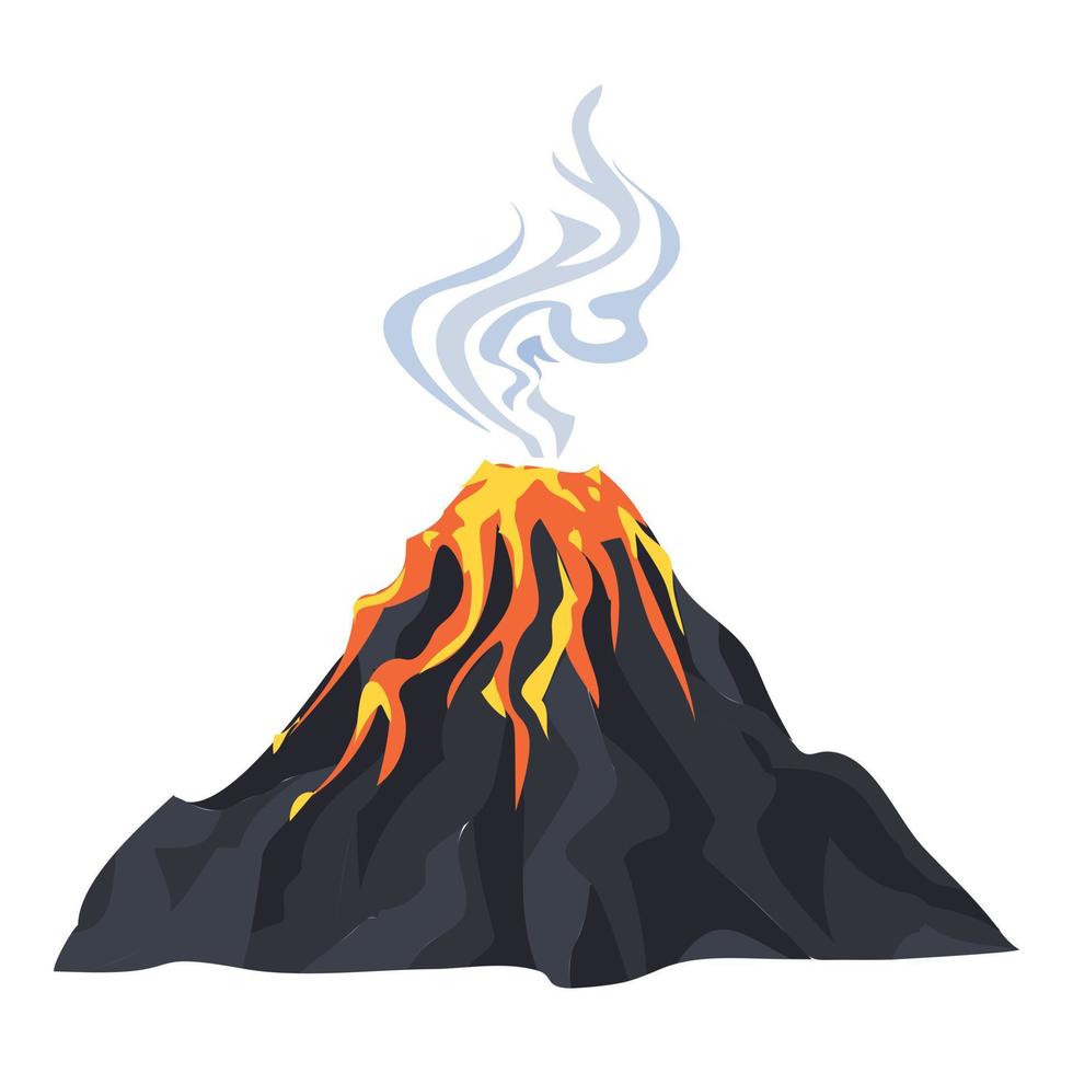 Lava eruption volcano icon, cartoon style vector