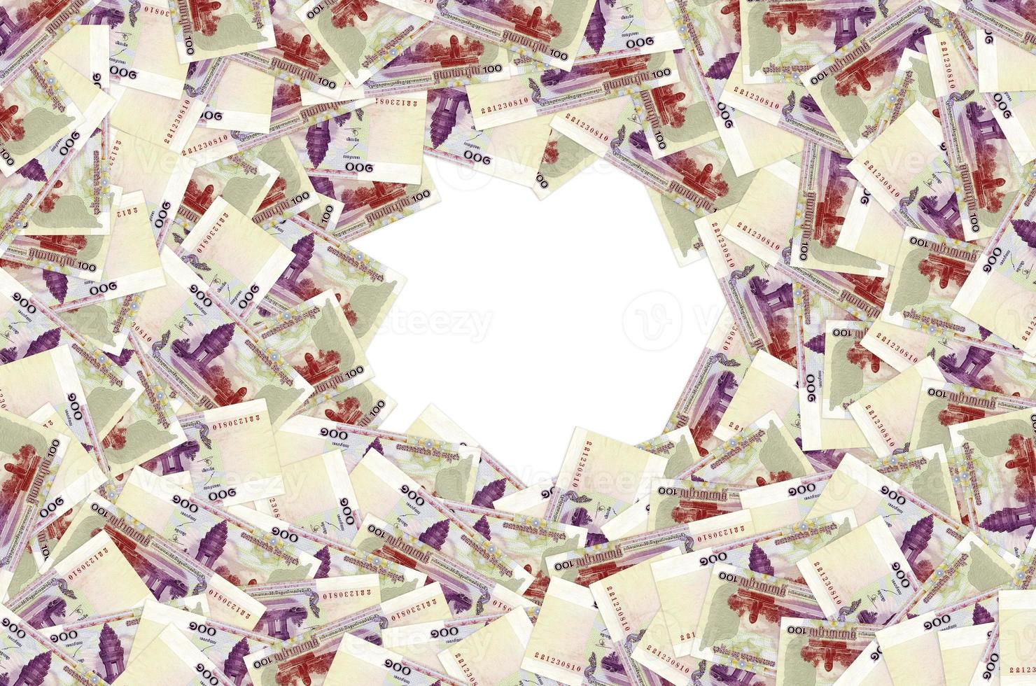 Pattern of 100 Cambodian riels banknote is national currency of Cambodia photo