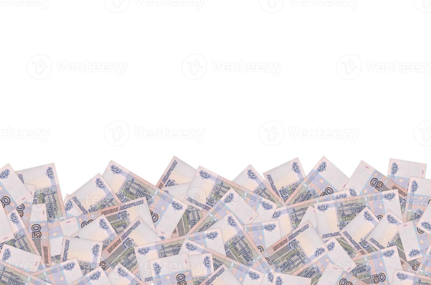 Russian 50 rubles banknote closeup macro pattern. Russia fifty rouble money bill photo