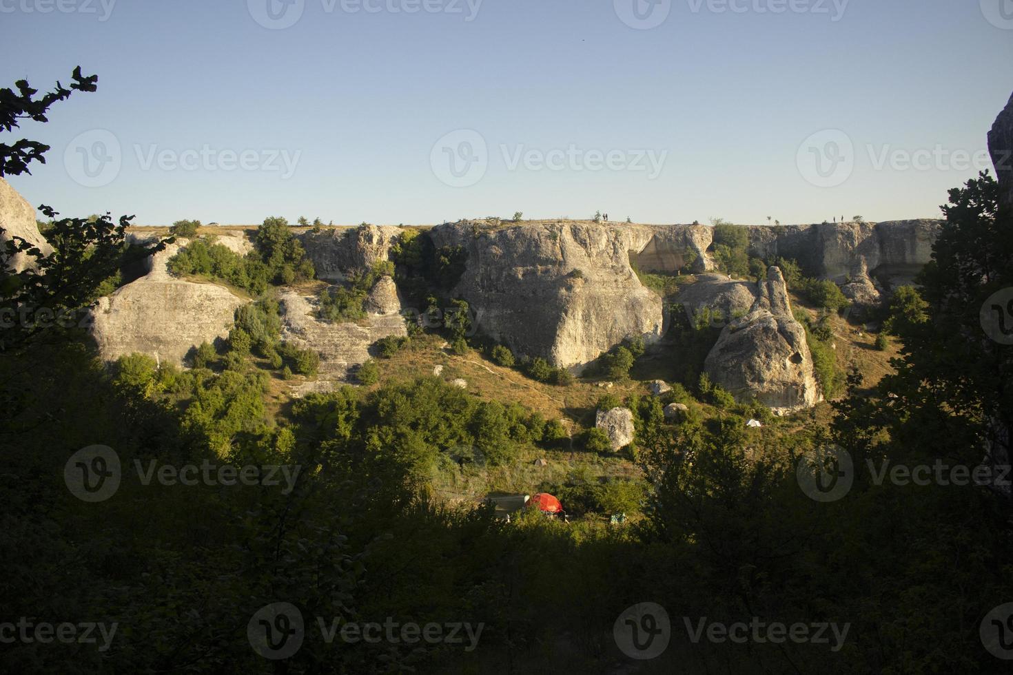 Mountain gorge on summer day. Camping in mountains. Beautiful landscape. photo