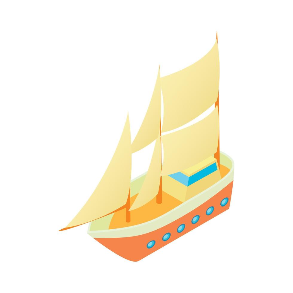 Ship with many sails icon, cartoon style vector