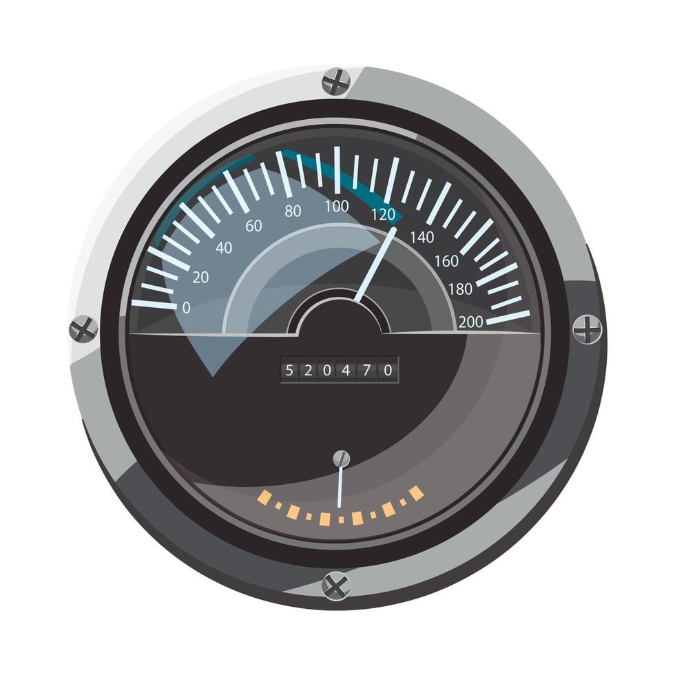 Large round speedometer icon, cartoon style vector