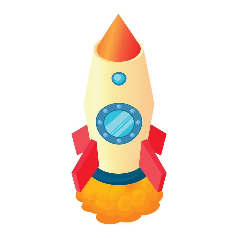 Rocket with two portholes icon, cartoon style vector