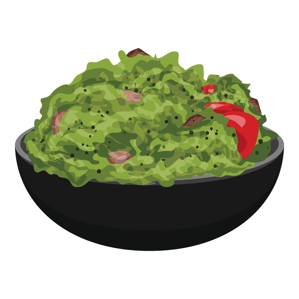 Plate of salad icon, cartoon style vector