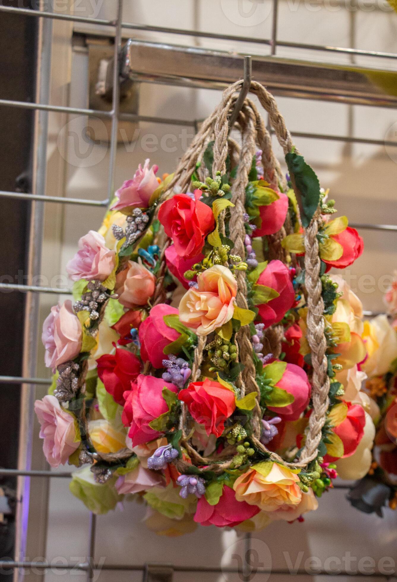 Plastic fake flowers colourful flowers 14510156 Stock Photo at Vecteezy