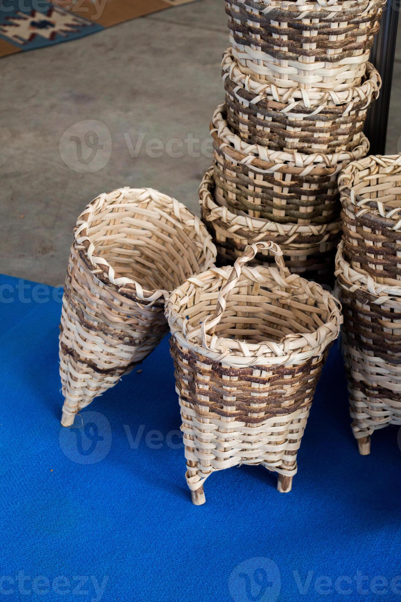 Empty wicker baskets for sale 14514422 Stock Photo at Vecteezy