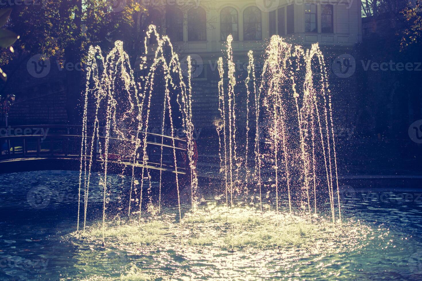 The fountains gushing sparkling water in a pool 14514861 Stock Photo at