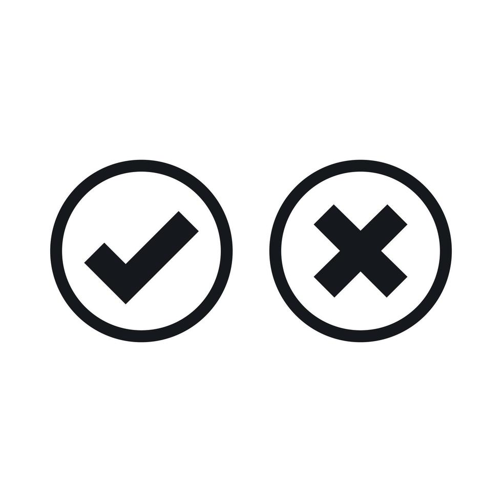 icono de selección de marca y cruz, estilo simple vector