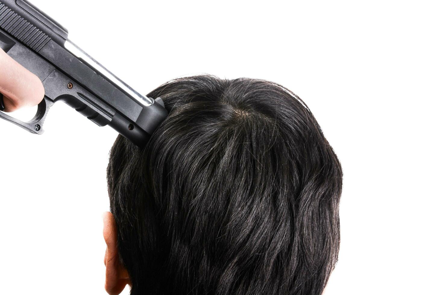 gun in hand pointing to head 14515906 Stock Photo at Vecteezy