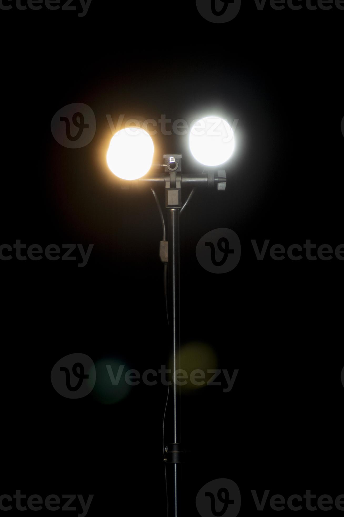 stand lamp with two light. digital flare, iridescent glare over black