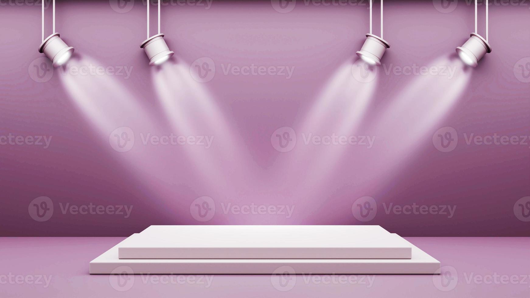 Dark purple 3d podium with spotlights for product display and showcase photo