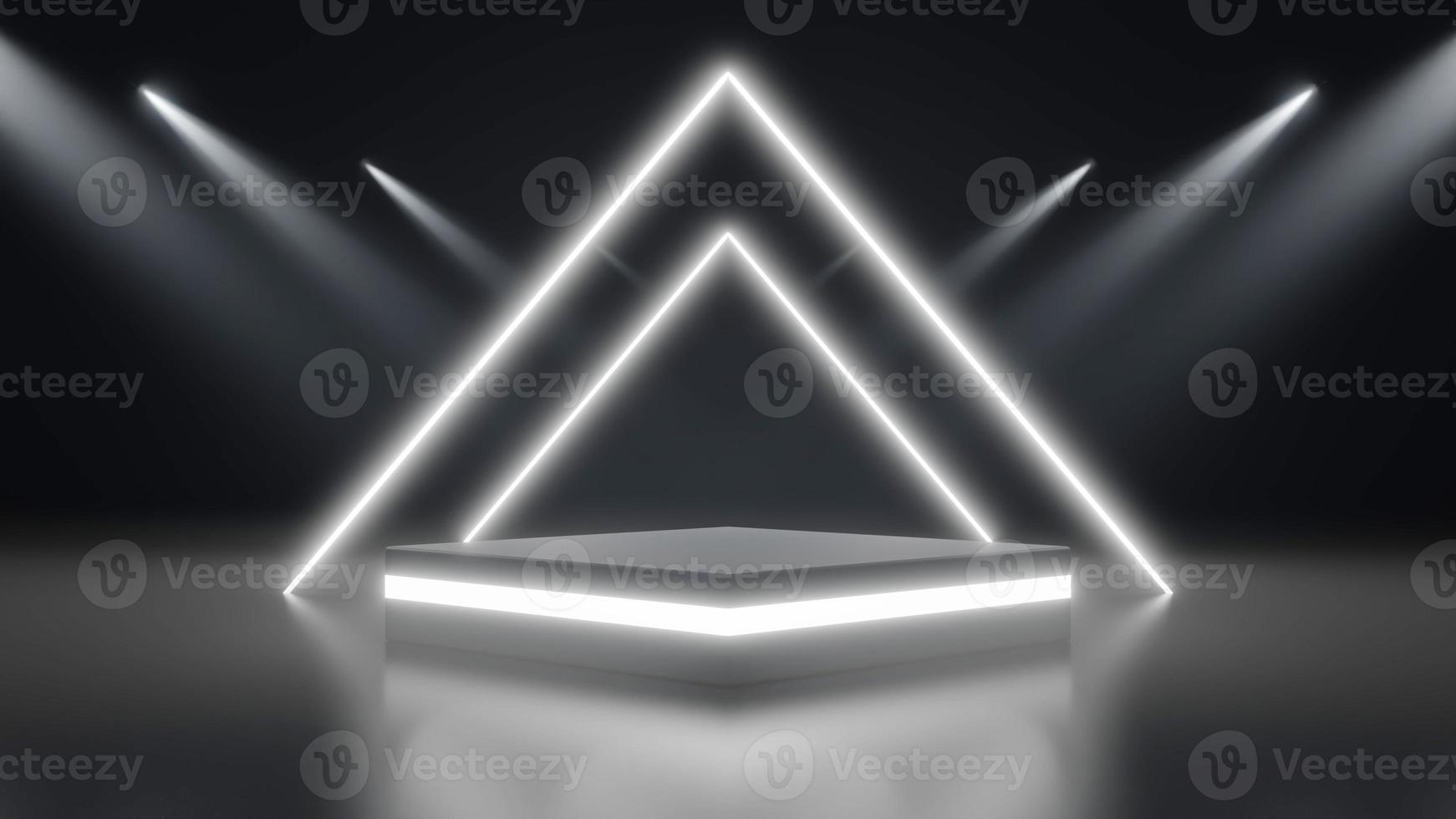 Dark 3d podium with fog and spotlights for product display and showcase photo