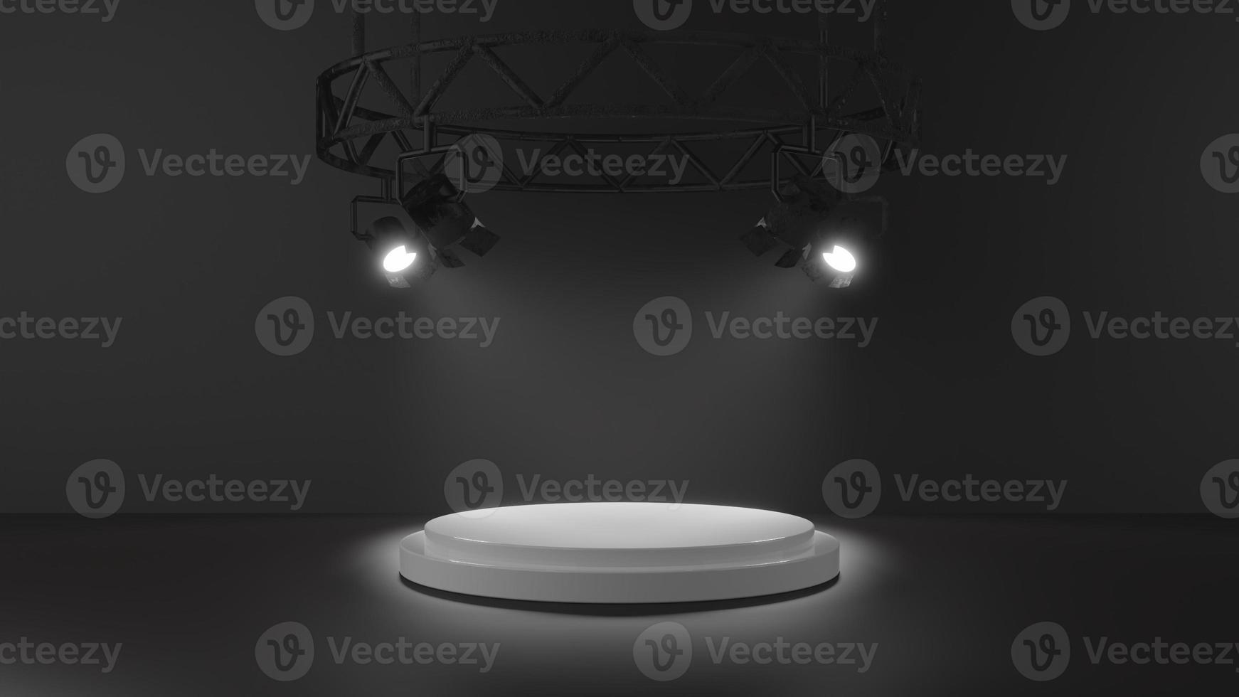 Dark black 3d podium Background with studio spotlights for product display and showcase photo