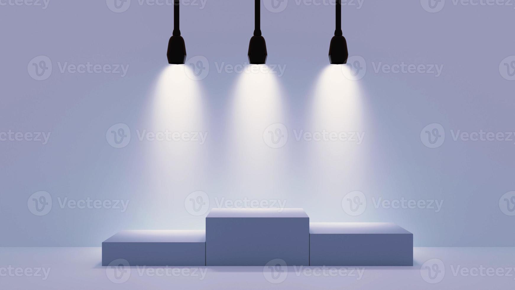 Light Purple 3d podium with lamps for product display and showcase photo