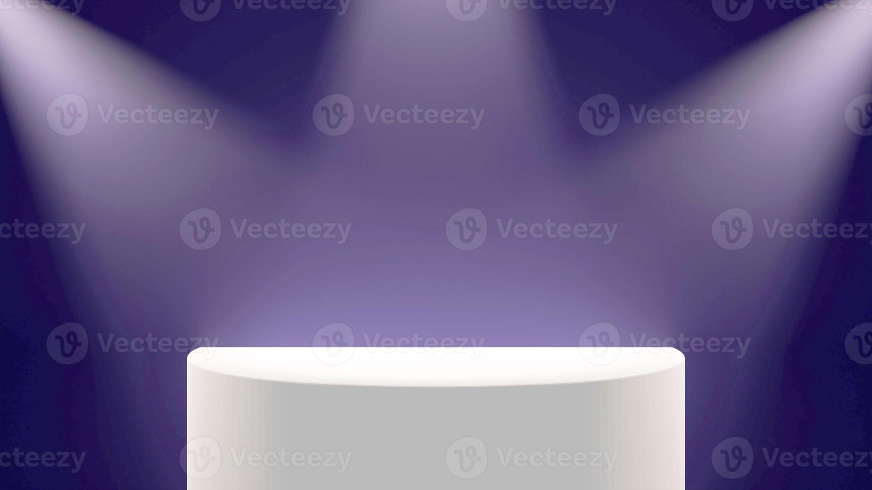 Purple 3d podium with spotlights for product display and showcase photo