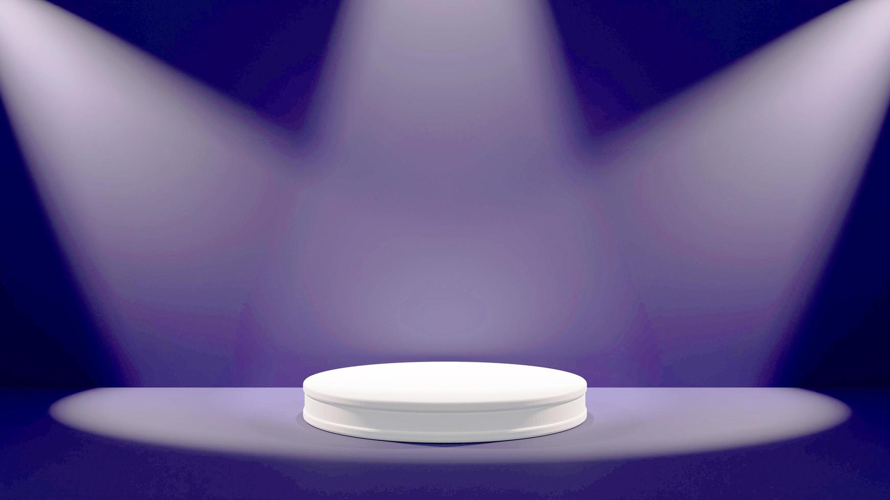 Purple 3d podium with spotlights for product display and showcase photo