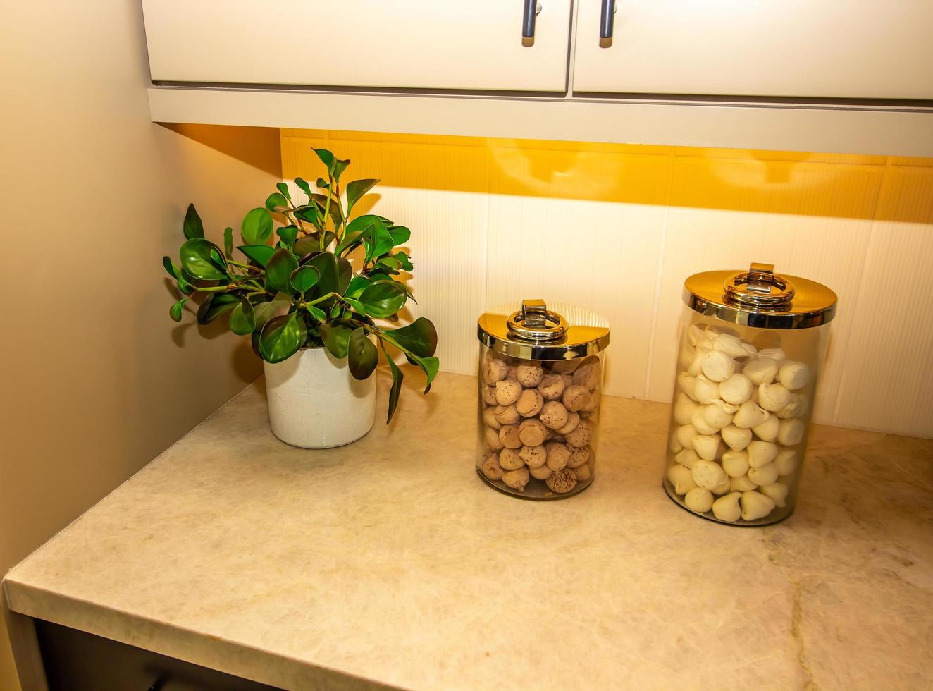 Kitchen Counter With Plant And Two Glass Containers 14516524 Stock