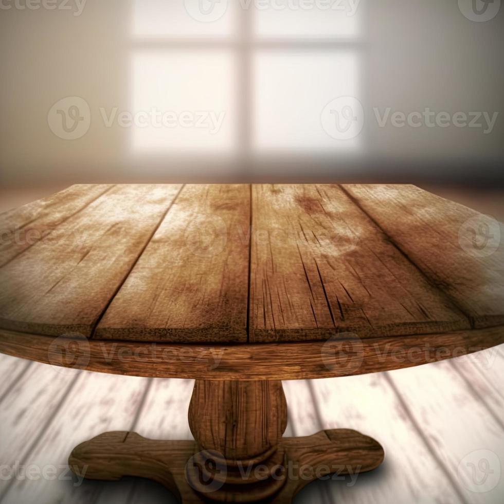 wooden rustic table and window decoration photo