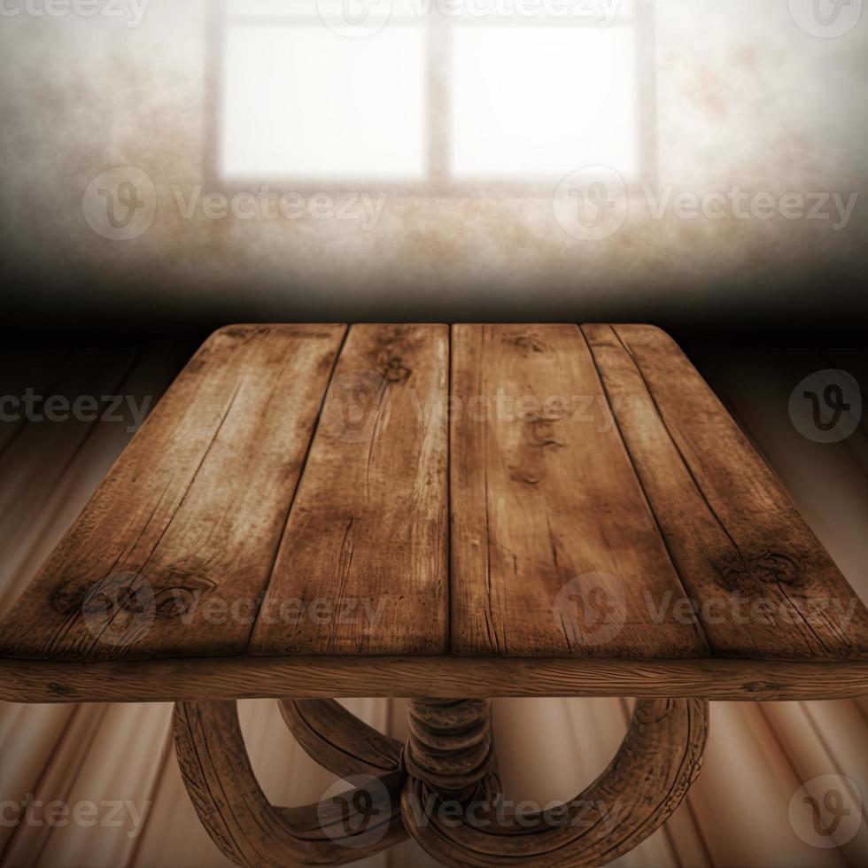 wooden rustic table and window decoration photo