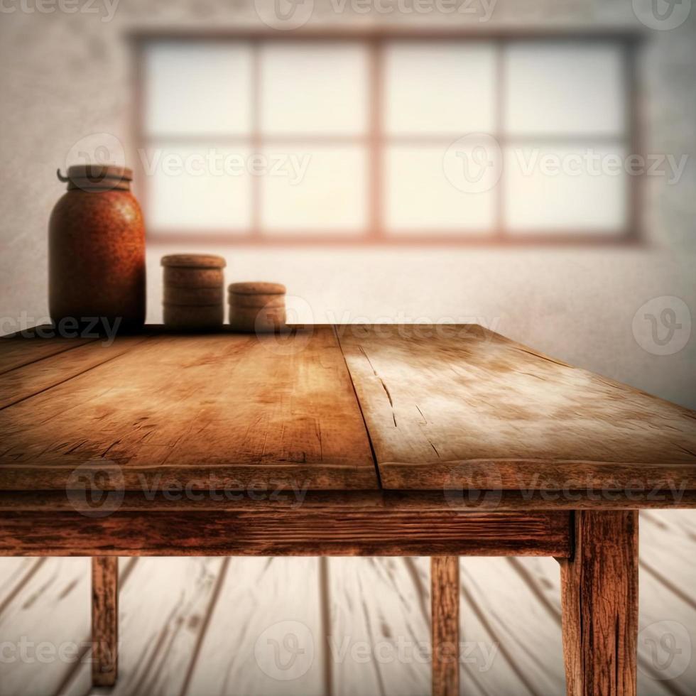 wooden rustic table and window decoration photo