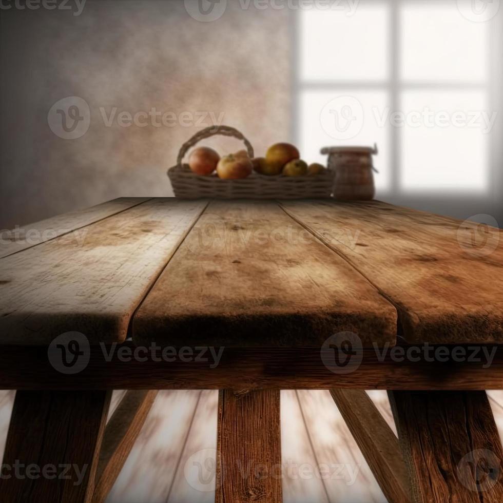 decoración de ventanas y mesas rústicas de madera foto