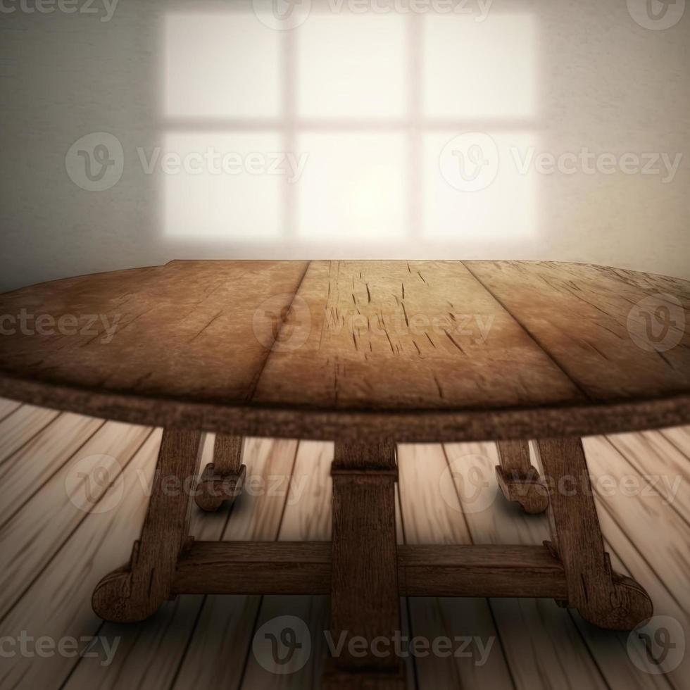 wooden rustic table and window decoration photo