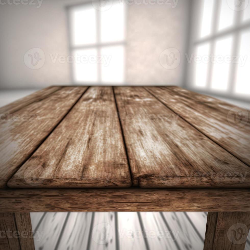 wooden rustic table and window decoration photo