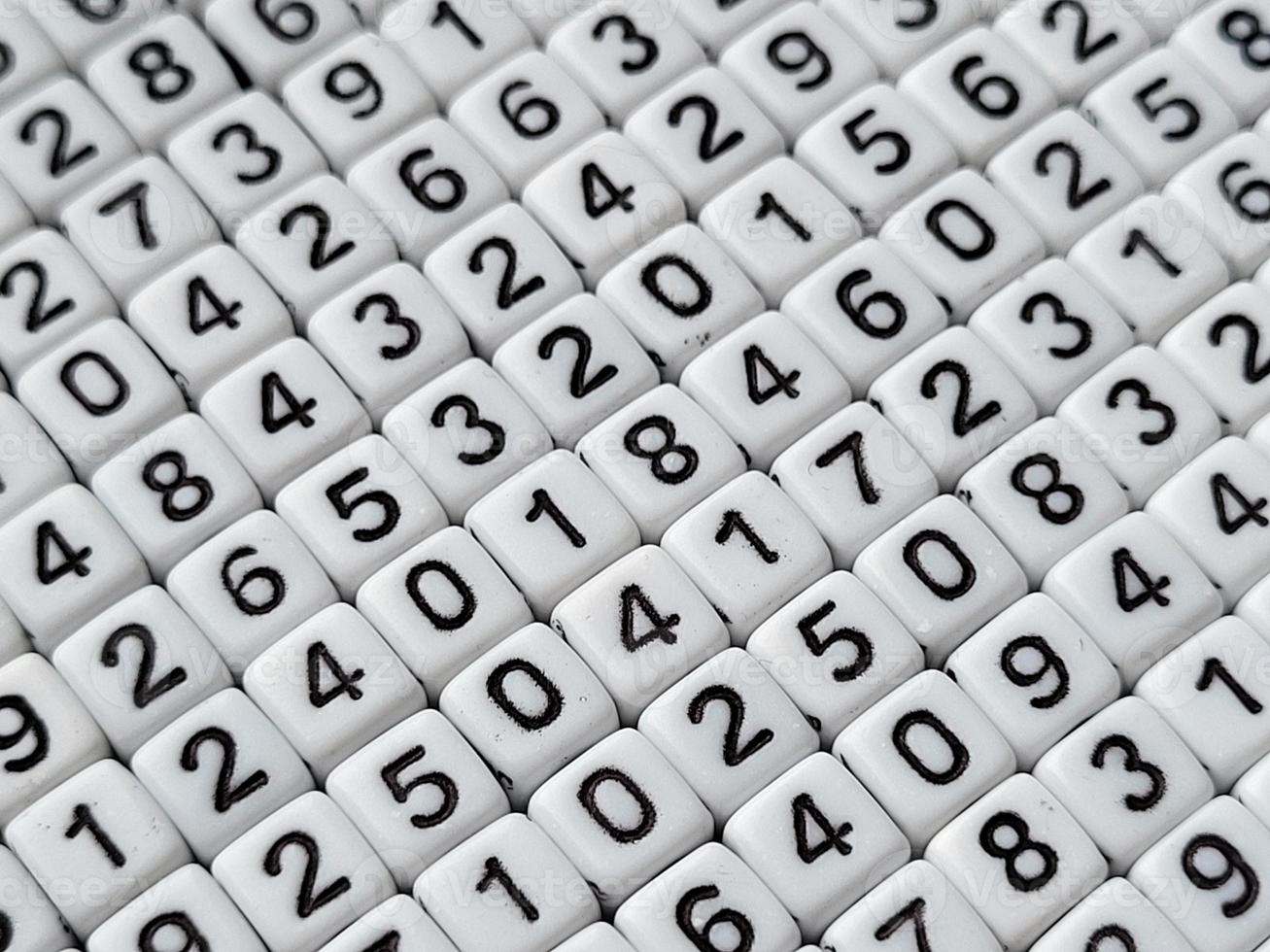 Colorful wooden numbers background. Numbers texture abstraction. Global economy crisis concept. photo
