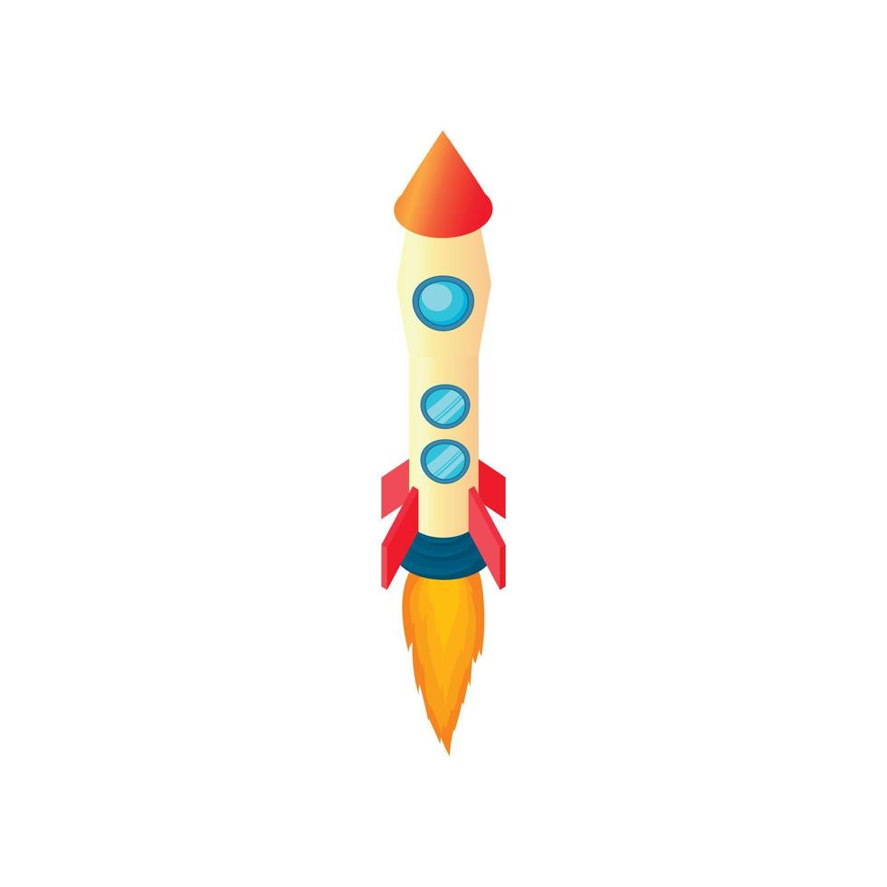 Yellow red rocket icon, cartoon style vector