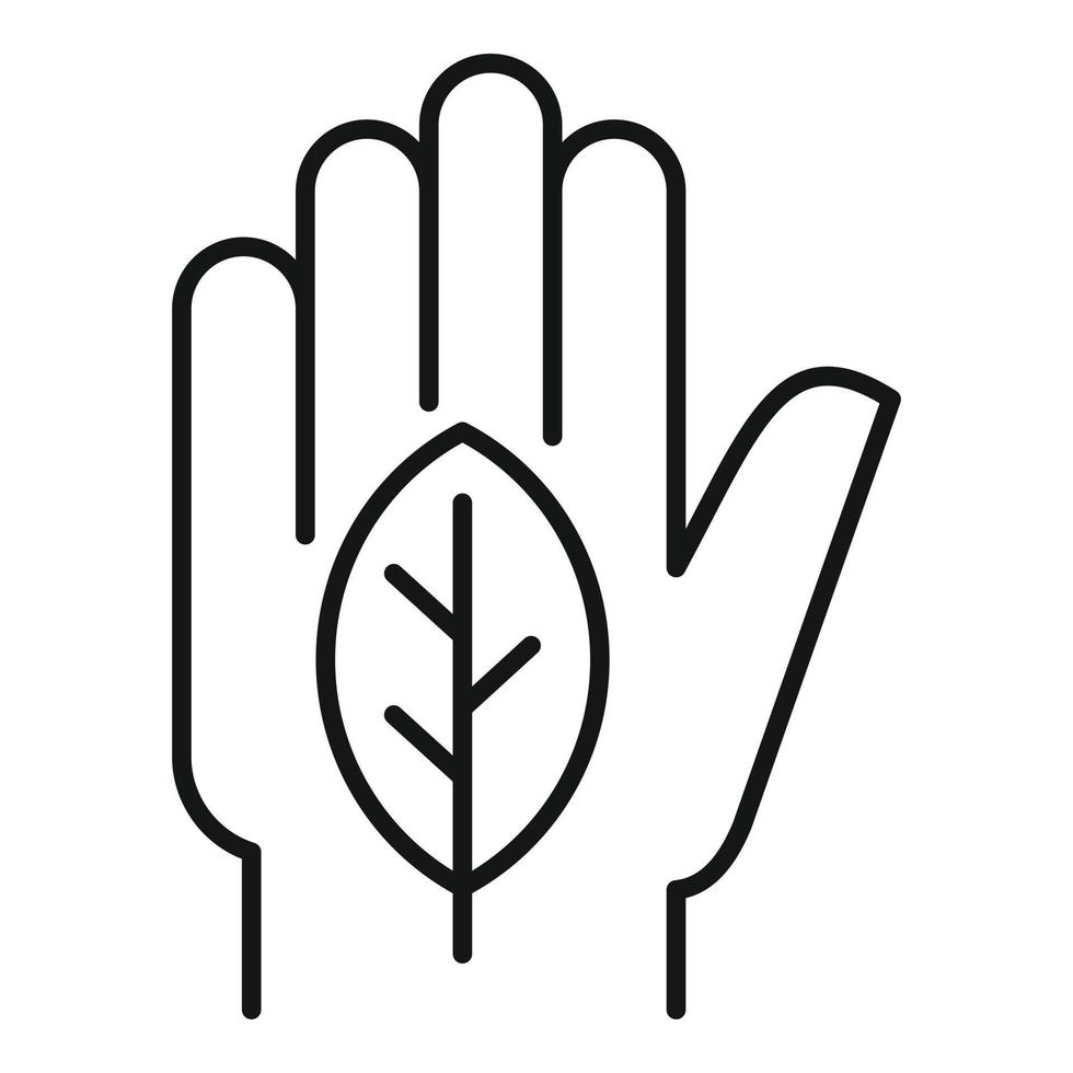 mantenga el icono de la mano de la hoja, el estilo de esquema vector