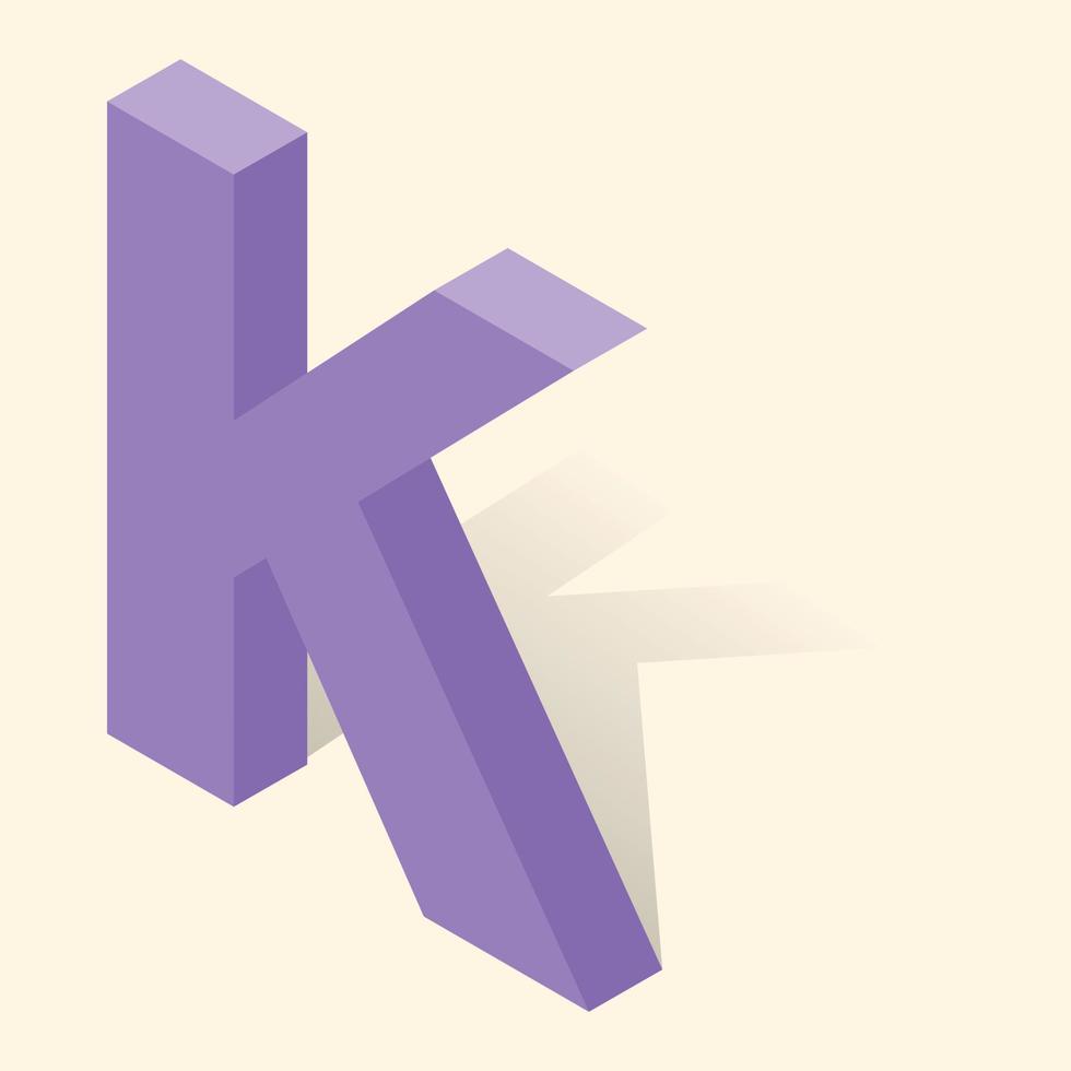 K letter in isometric 3d style with shadow vector