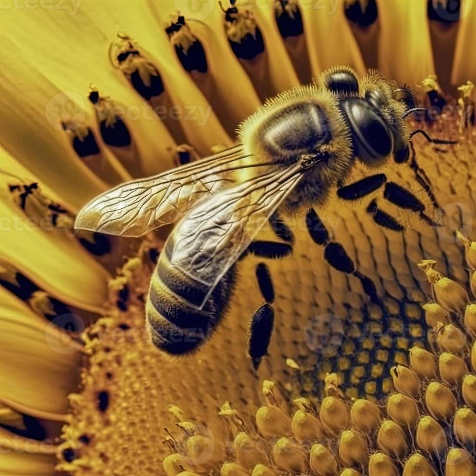 Bee over the sunflower flower photo