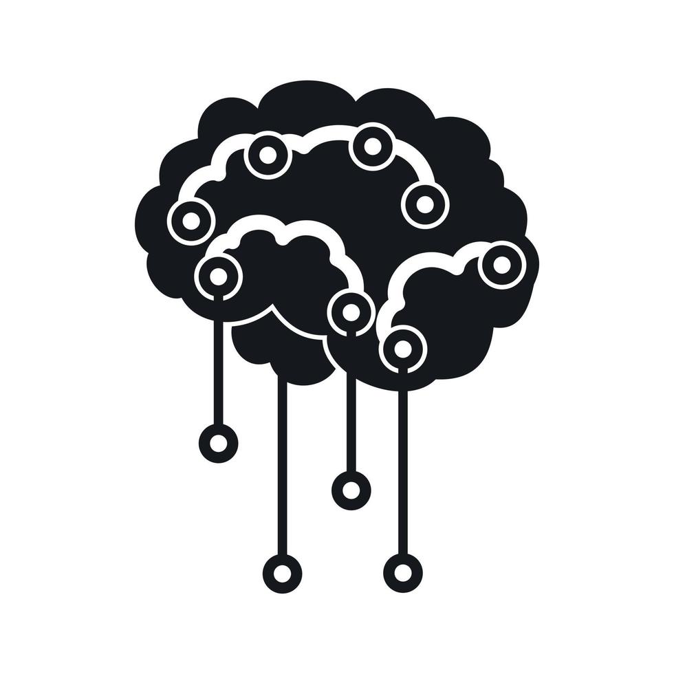 Sensors on human brain icon, simple style vector