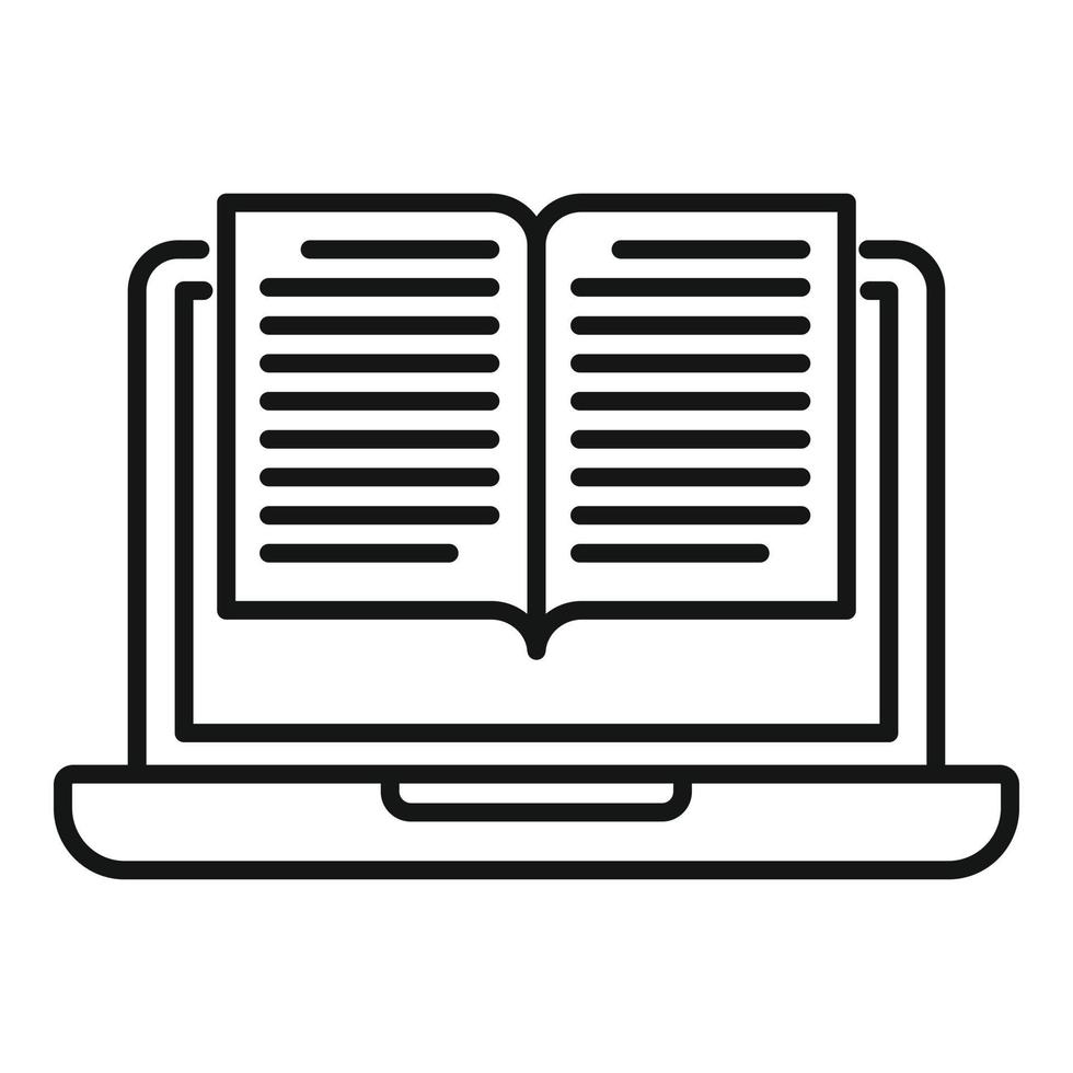 Laptop online book icon, outline style vector