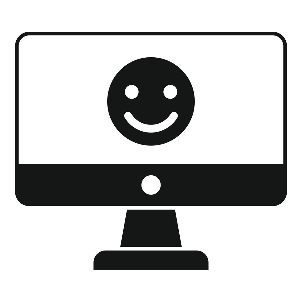 icono de monitor emoji sonriente, estilo simple vector