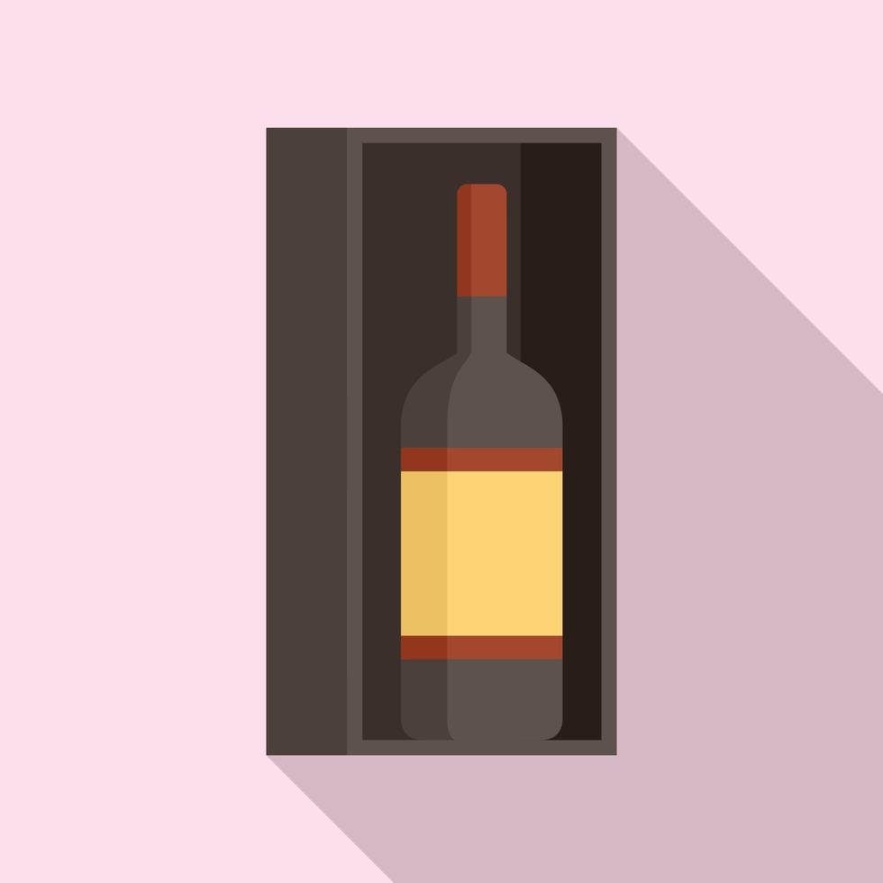 Gift wine bottle icon, flat style vector