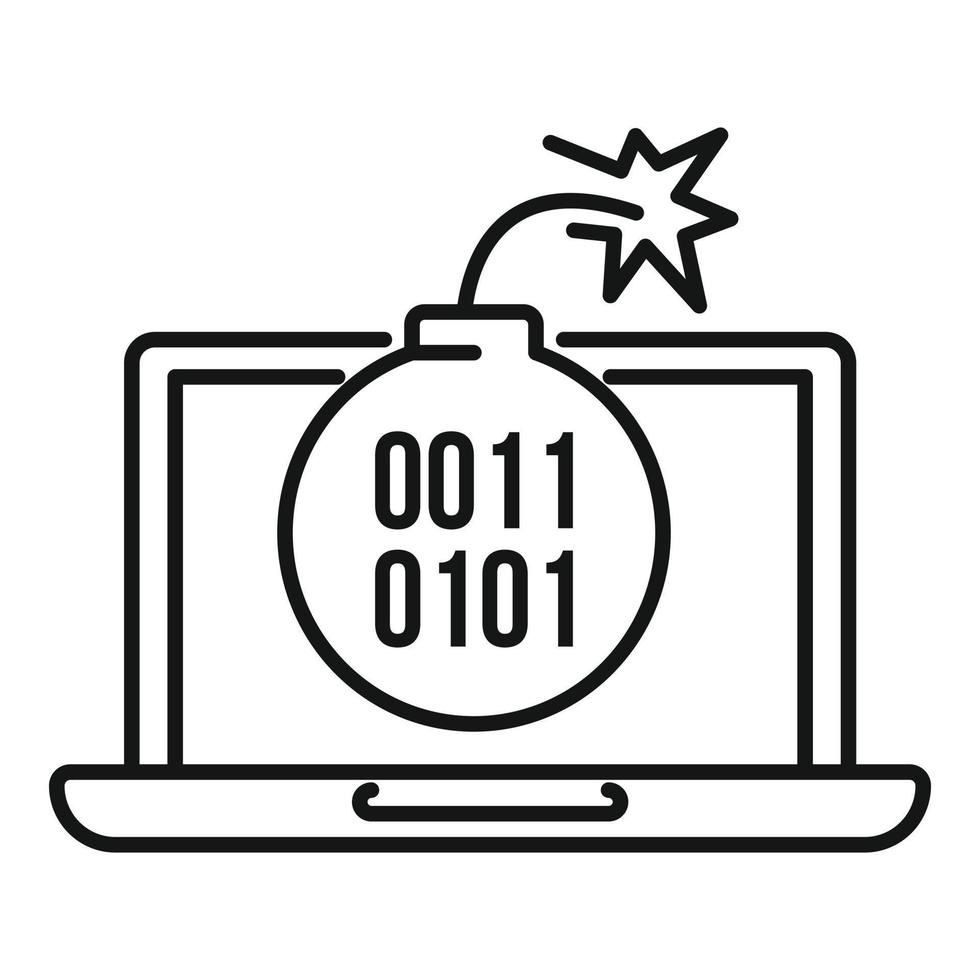 Laptop fraud bomb icon, outline style vector