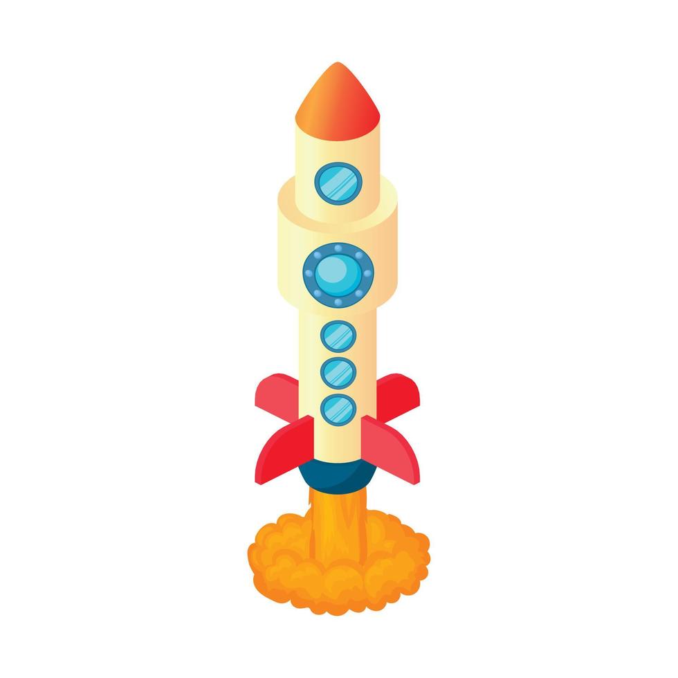 Rocket with lots of portholes icon, cartoon style vector