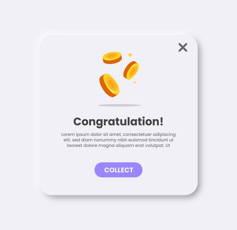 Reward pop up illustration in light neomorphic design style. User interface element. vector