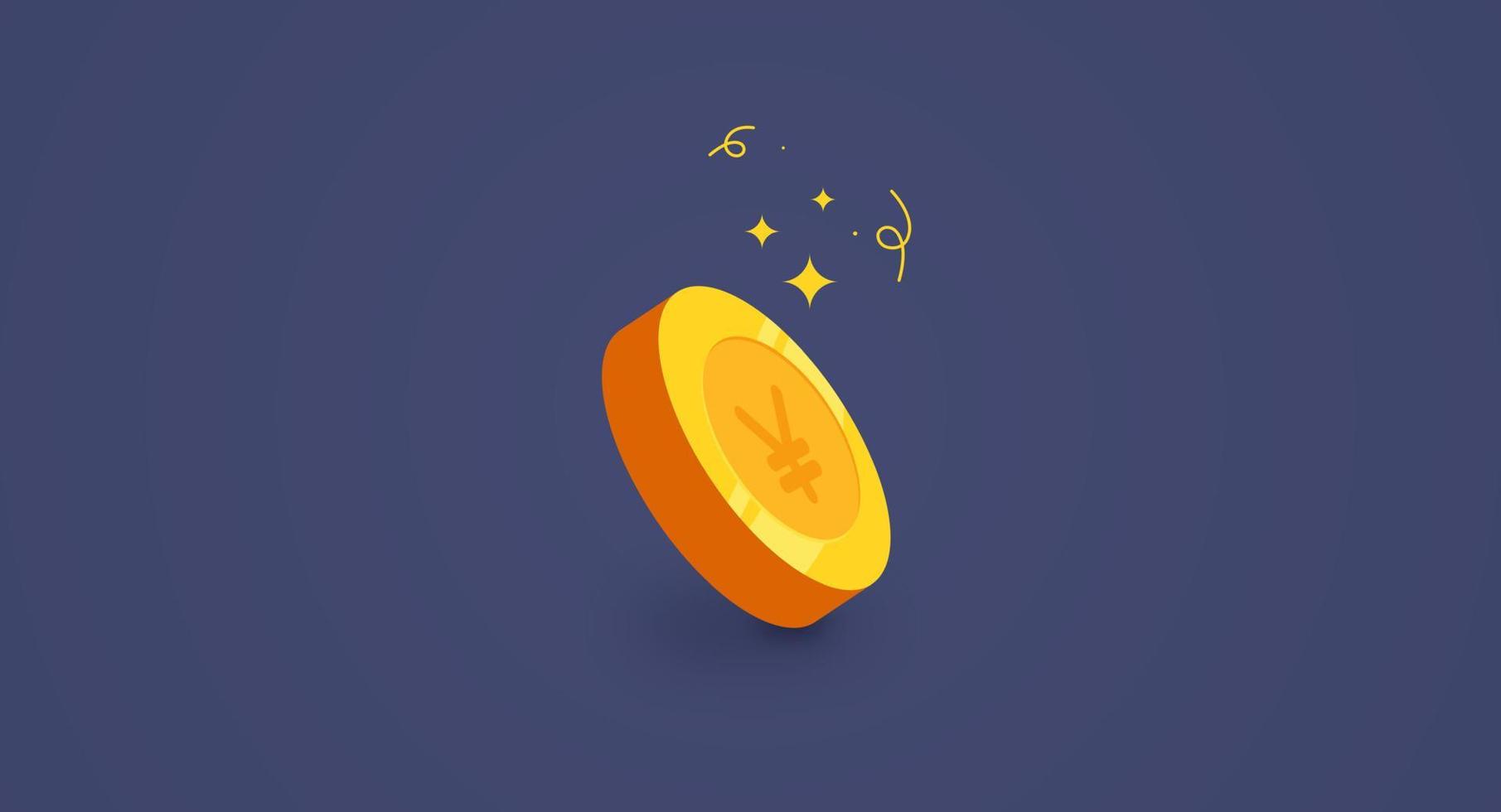 Golden yen banner isolated on grey background. 3d coin vector illustration.