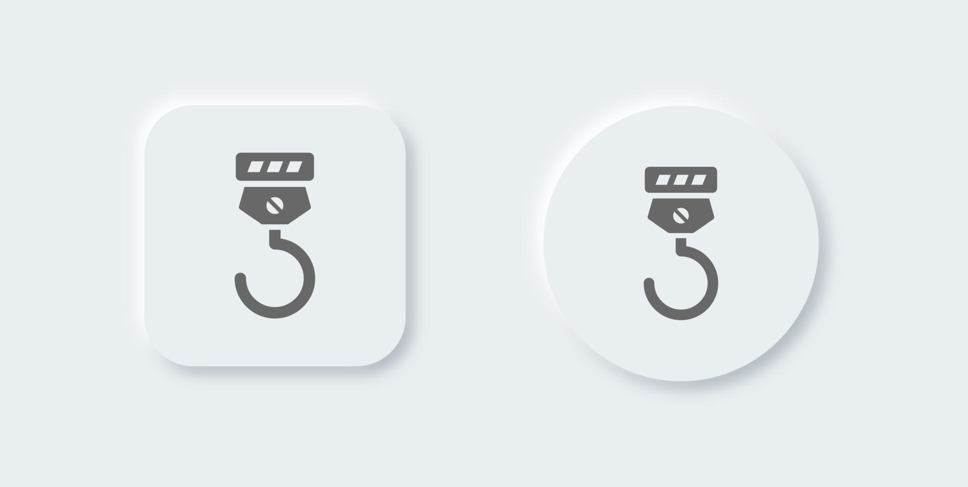 Hook solid icon in neomorphic design style. Crane signs vector illustration.