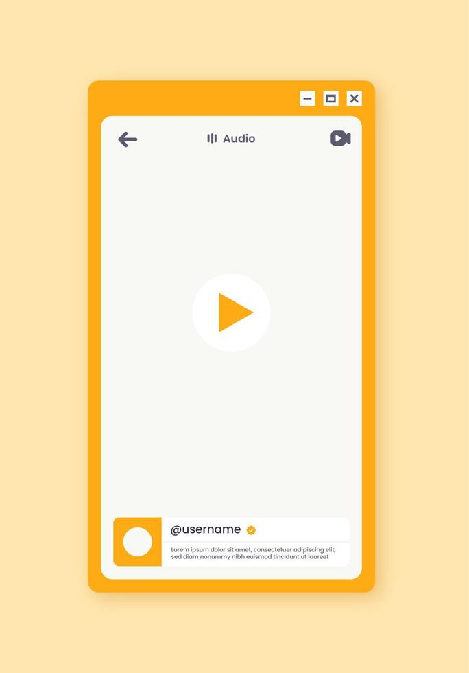 Vertical video player for social media application interface. Short video mockup in flat design style. vector