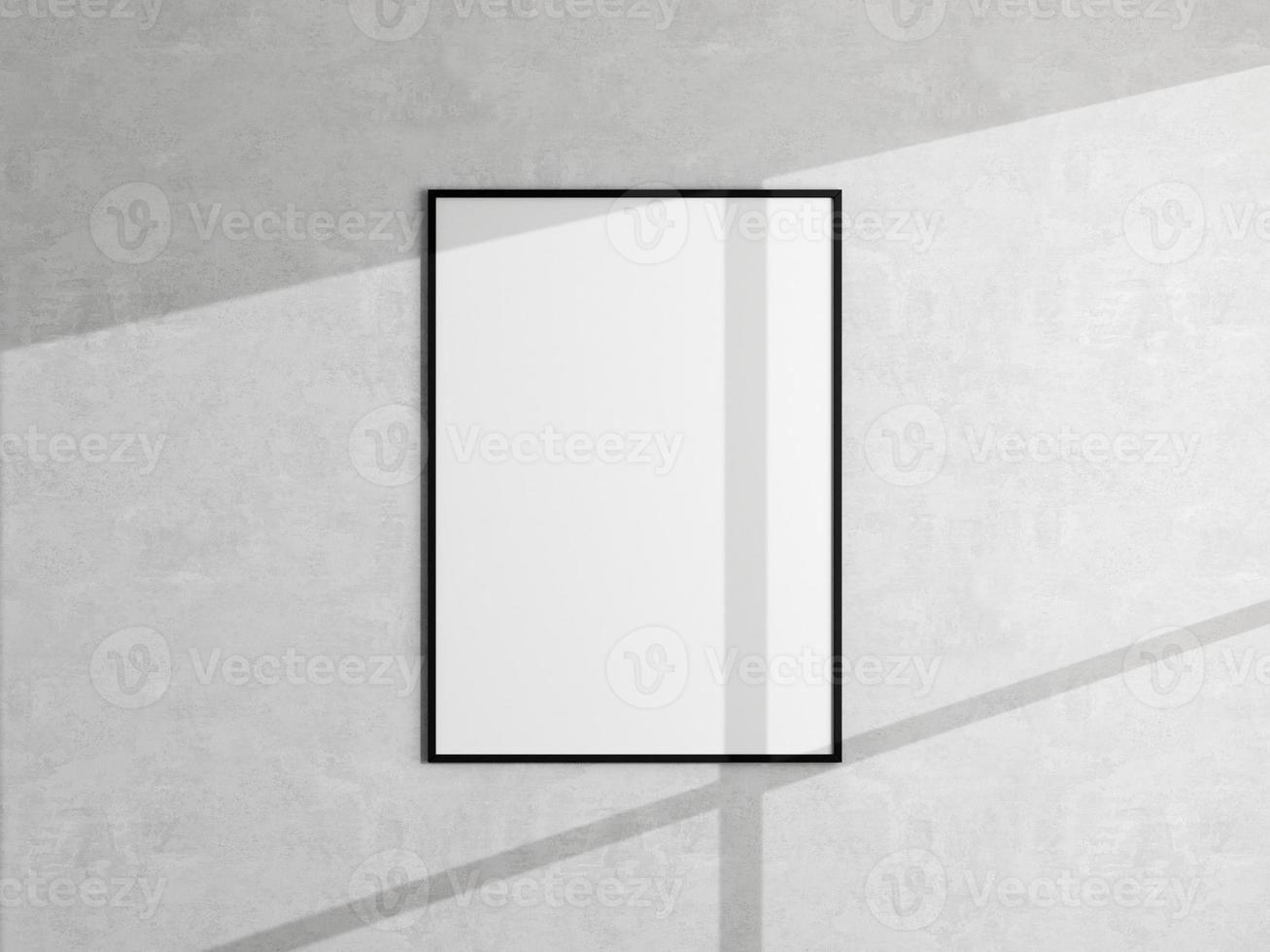 Minimal poster picture frame mockup hanging on white wall. Blank frame mockup. Clean, modern, minimal frame. 3d rendering. photo