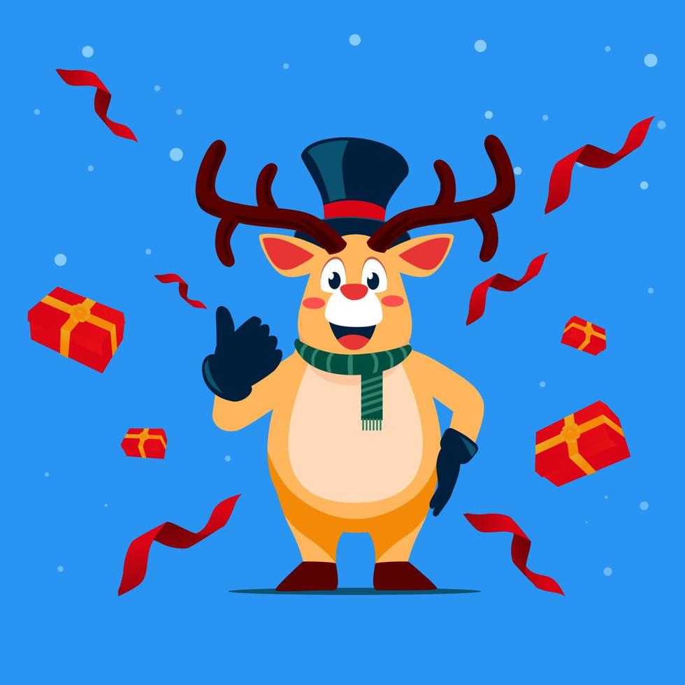 Mascot Deer with hat with Gift Box arround Merry Christmas Celebrate vector