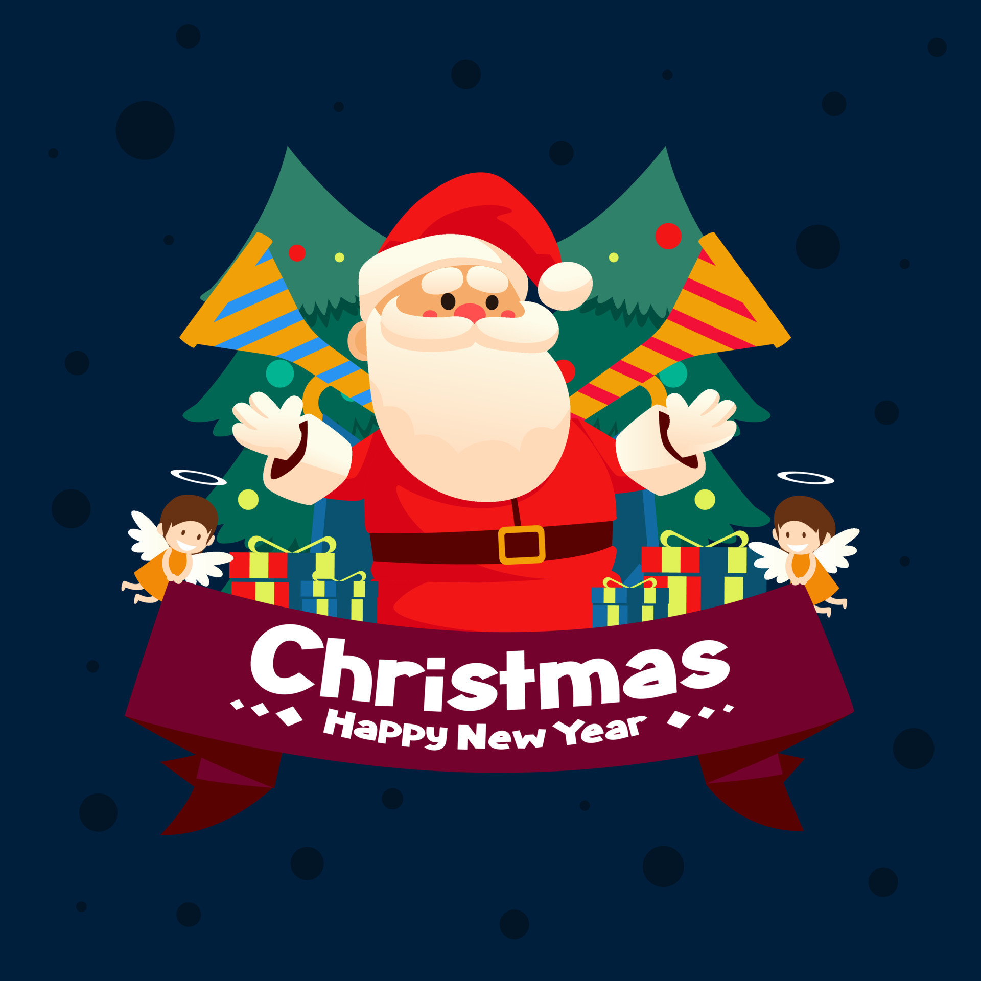 Christmas Happy New Year Santa Claus With Gift Box and Pine Tree 14519209 Vector Art at Vecteezy Christmas Happy New Year Santa Claus With Gift Box and Pine Tree 14519209 Vector Art at Vecteezy